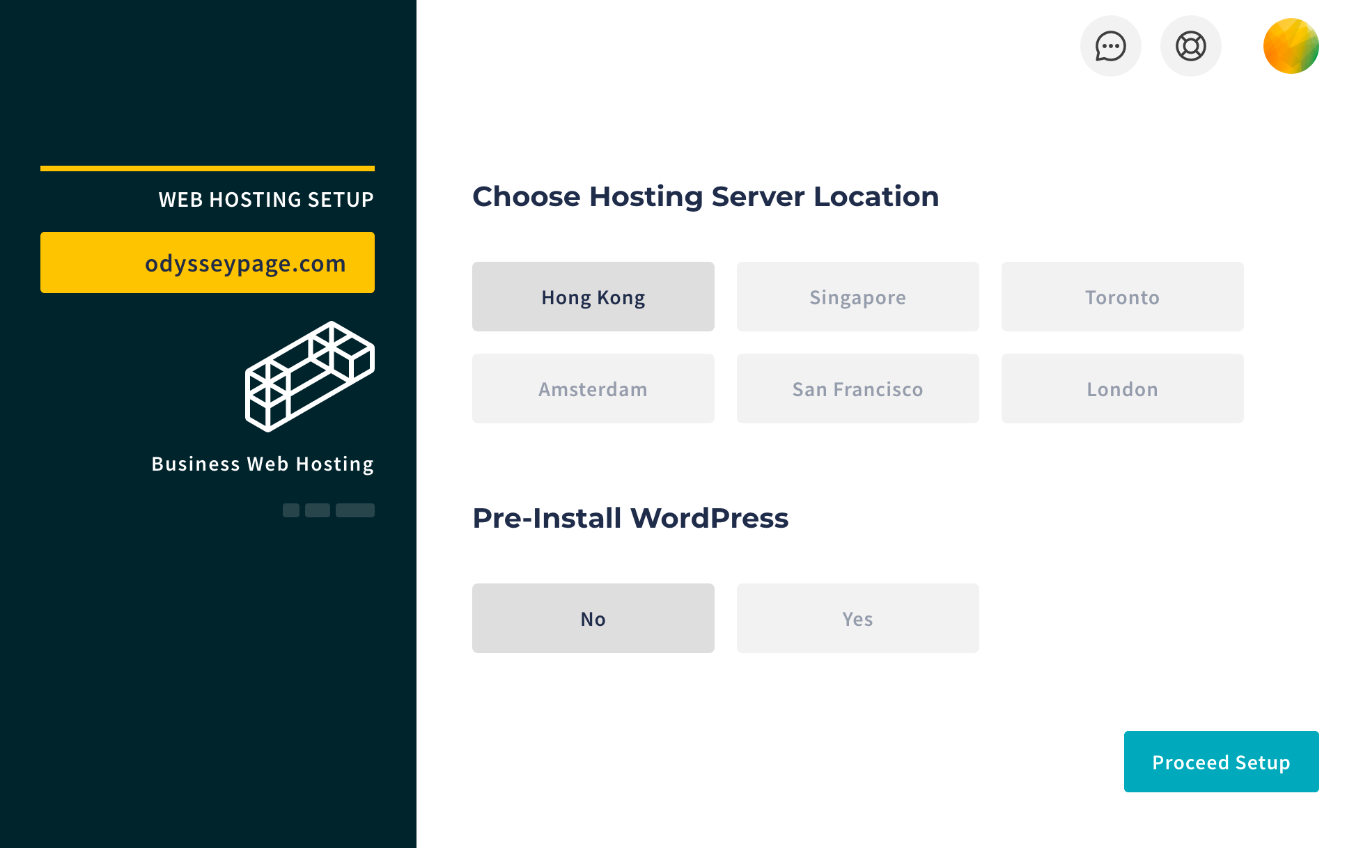 OdysseyHost Hosting Setup Console Page